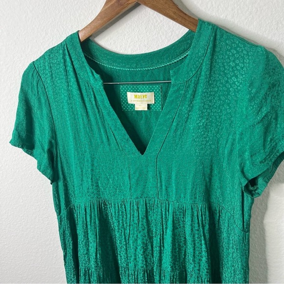 Anthropologie Maeve Green Cheetah Leopard Jacquard Tiered Dress Womens Size S - Picture 3 of 6